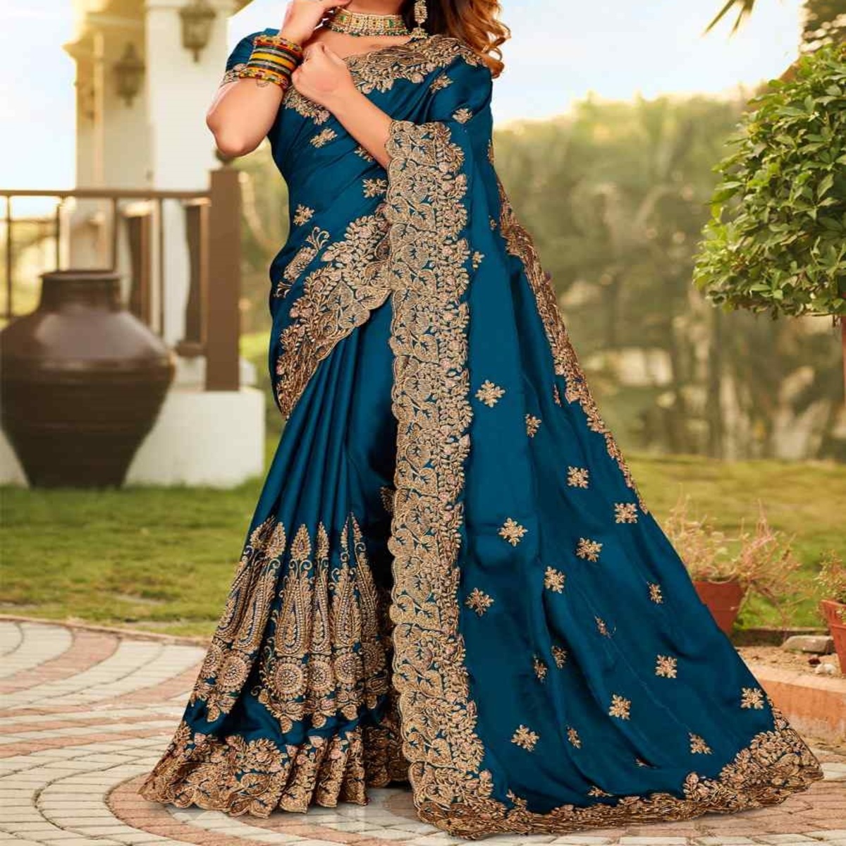 Beige Printed Art Silk Saree